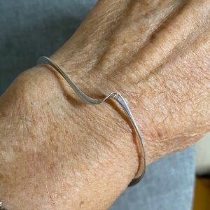 Sterling Silver Minimalist Modern Wave Hook Cuff Bracelet – 7”